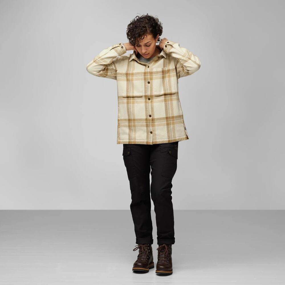 Fjallraven Singi Flannel Overshirt W Size S Chalk White-Dune Beige F86986 NWT